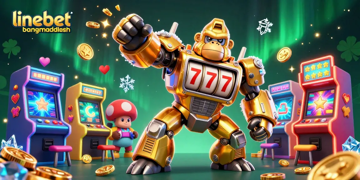 Engage with thrilling gameplay at linebetbangladesh, featuring an epic slot machine mech with exploding coins.