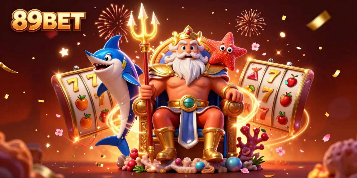 Win big at 89BET with vibrant 3D casino illustration showcasing Neptune and vibrant gaming elements.