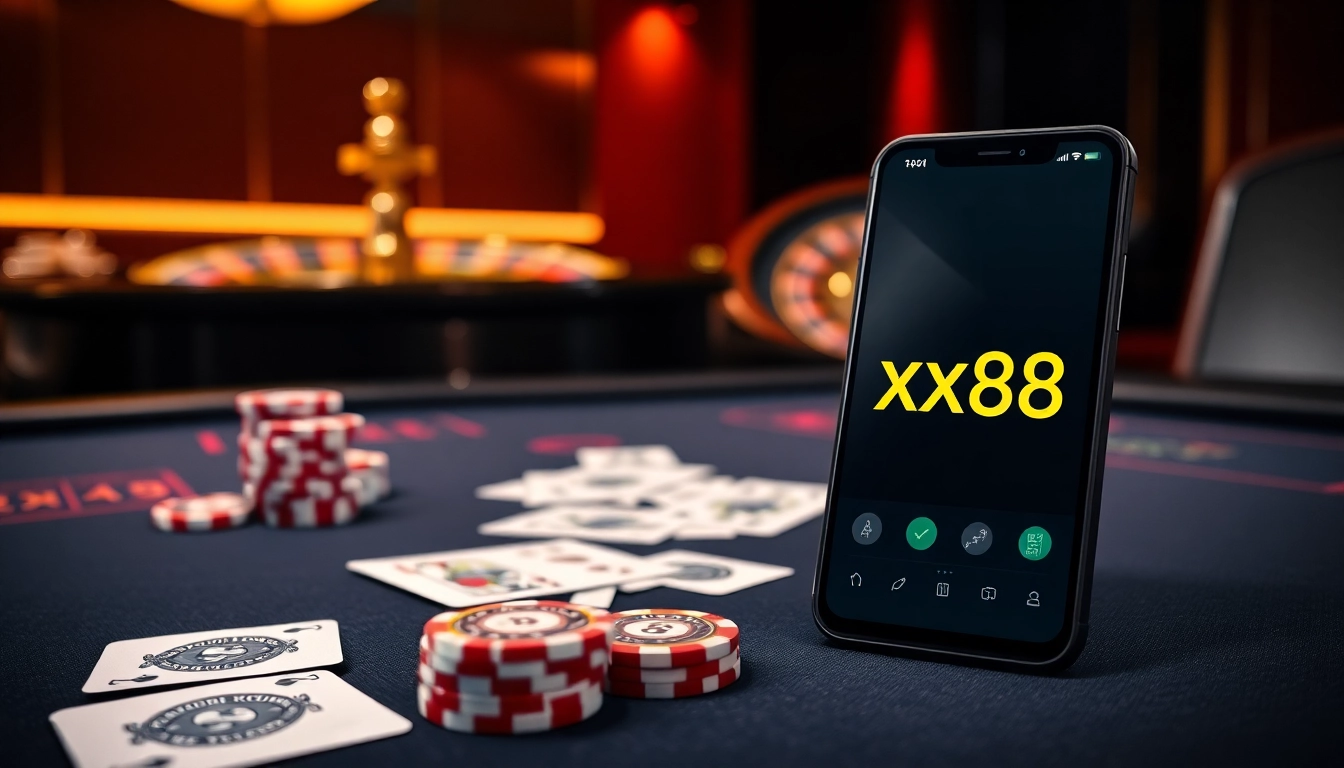 Experience thrilling gameplay at xx88 with a luxurious poker table and modern online interface.