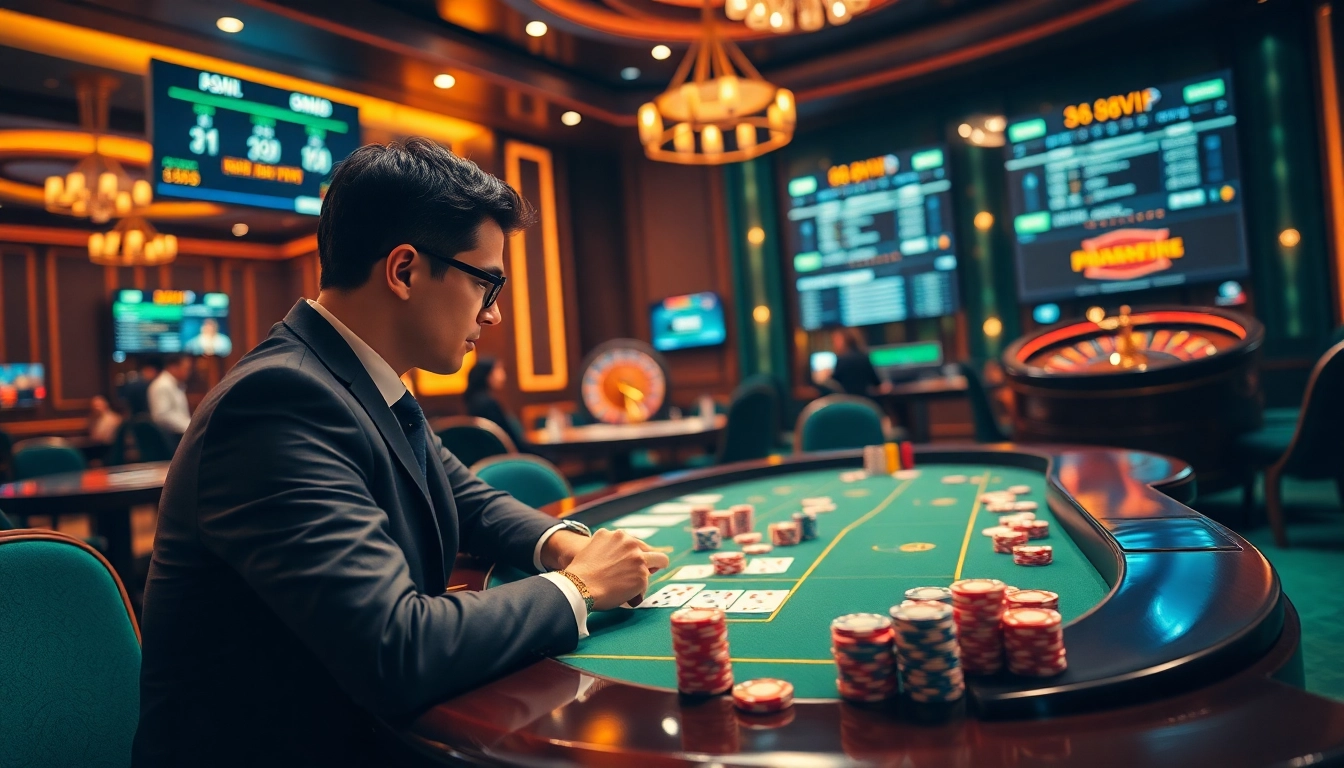 Experience high-stakes gaming at 68VIP's elegant poker table adorned with vibrant chips and cards.