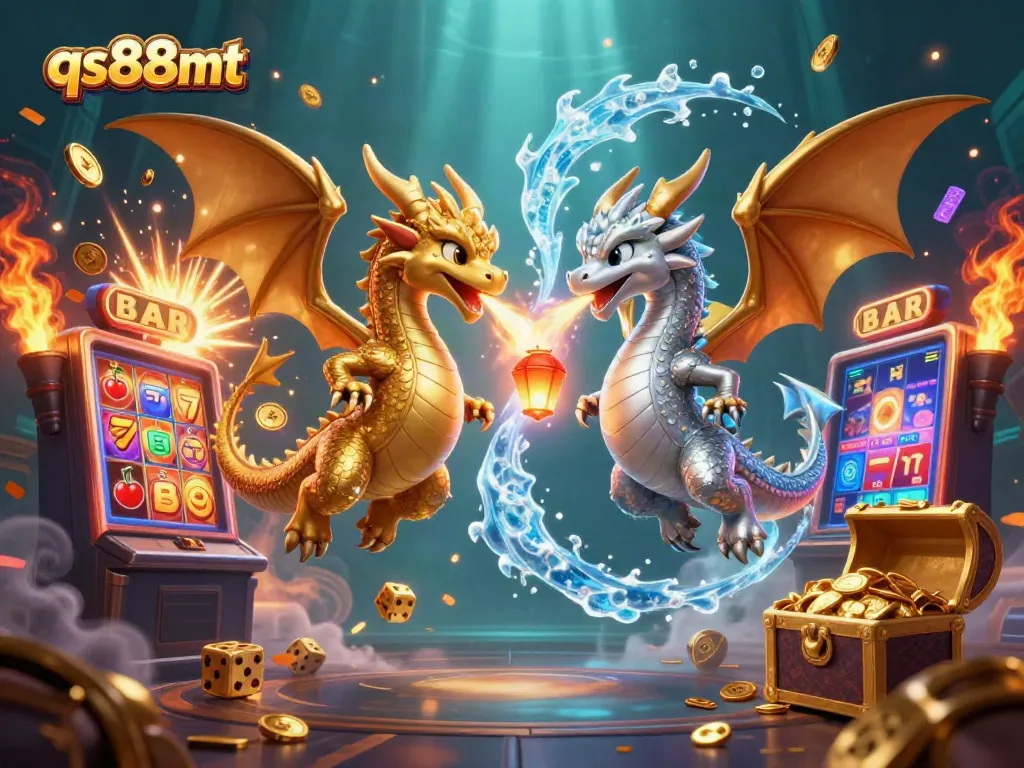 Experience thrilling action at qs88mt with iconic dragons and slot machines, showcasing epic gaming adventure.