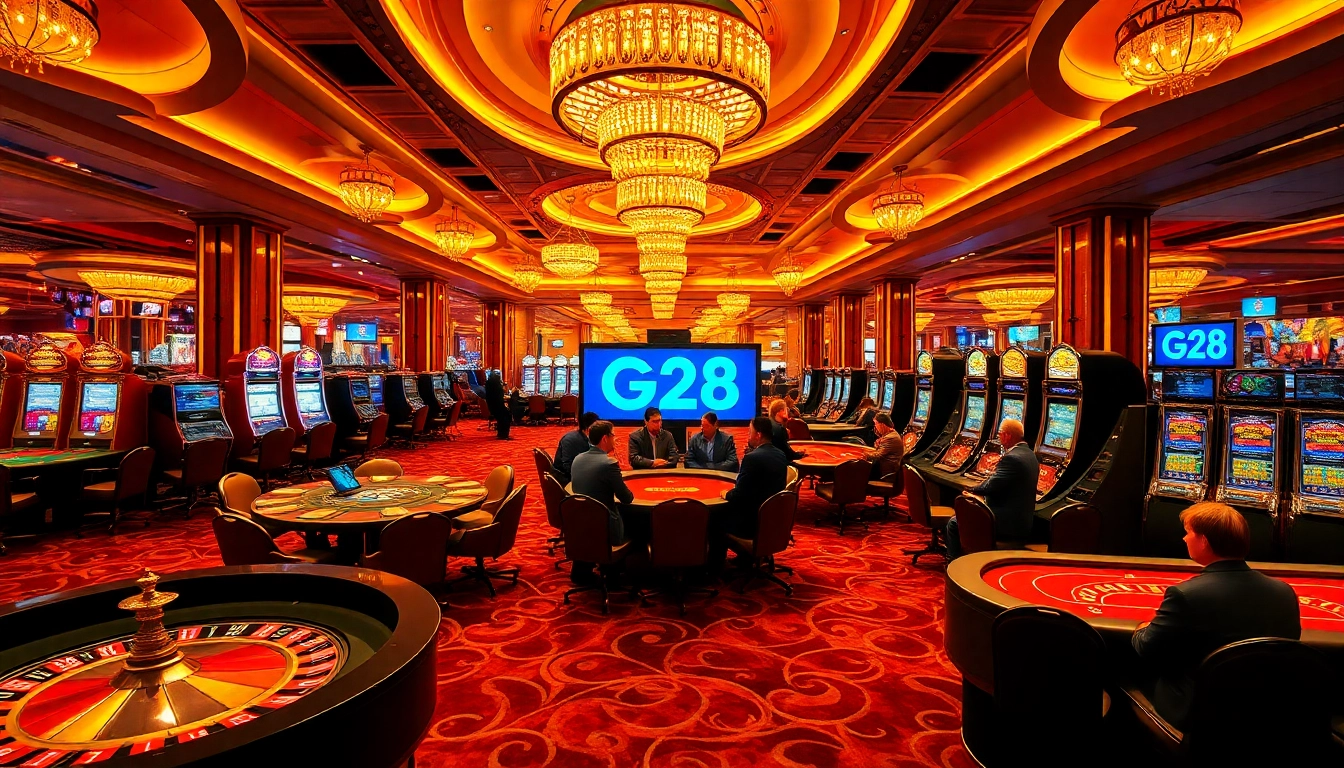 Experience the thrill of G28 with players at luxurious casino tables, games in action.