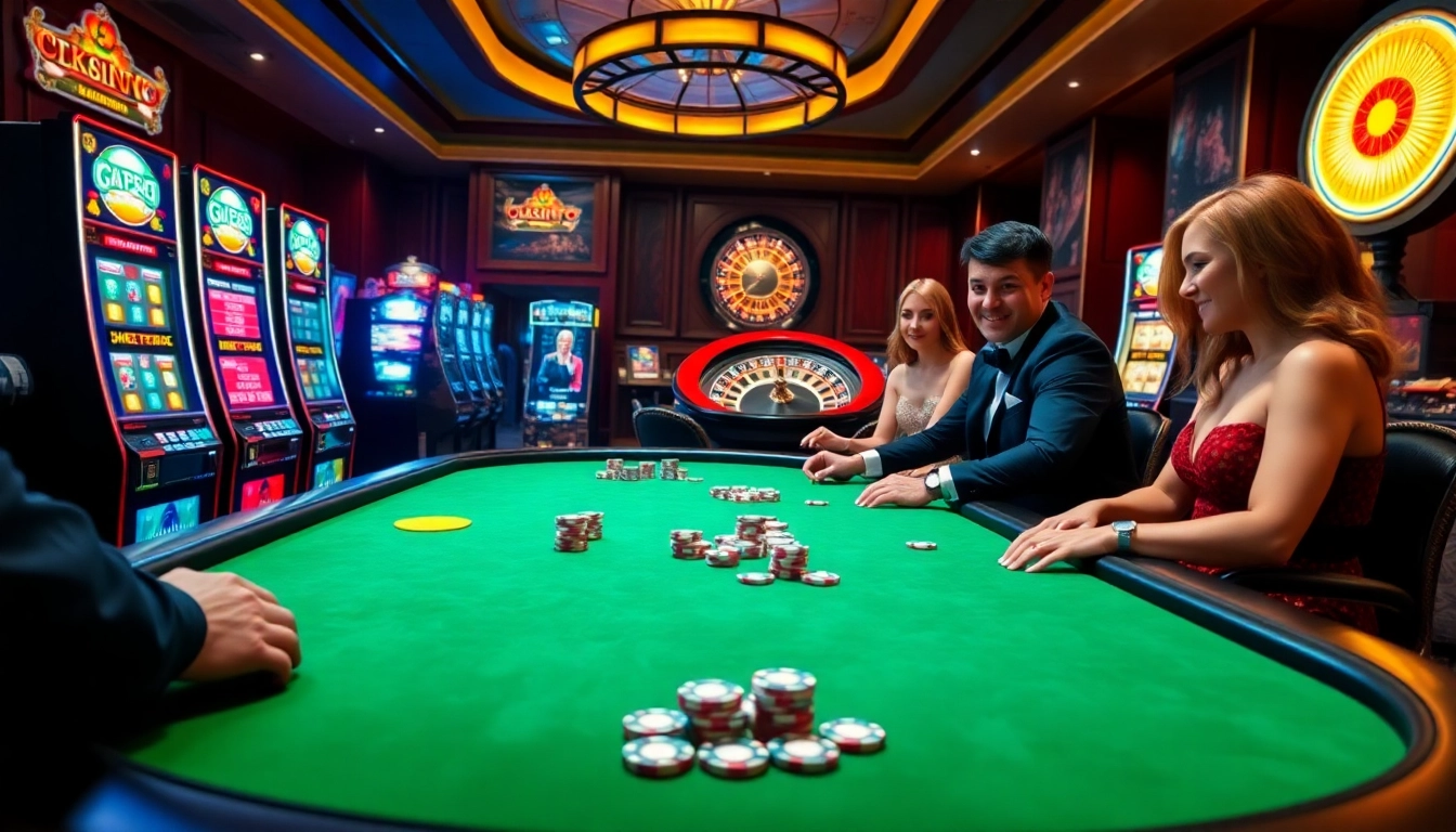 Players winning big at KP88 poker table in an upscale casino atmosphere.