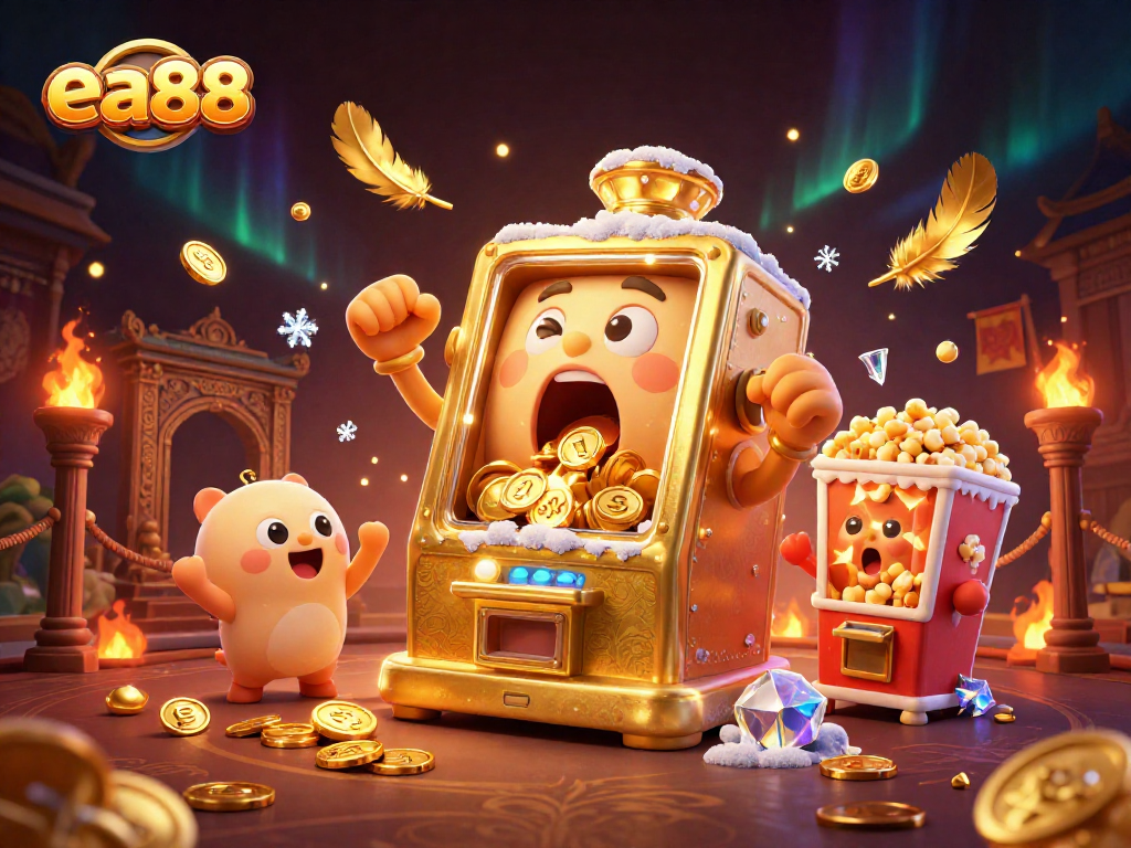 ea88 brings excitement as the golden slot machine hits a jackpot with cheering support from baby slots.