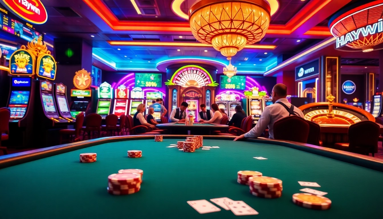 Engaging gamblers at the Haywin casino with excitement and luxury in a lively poker scene.