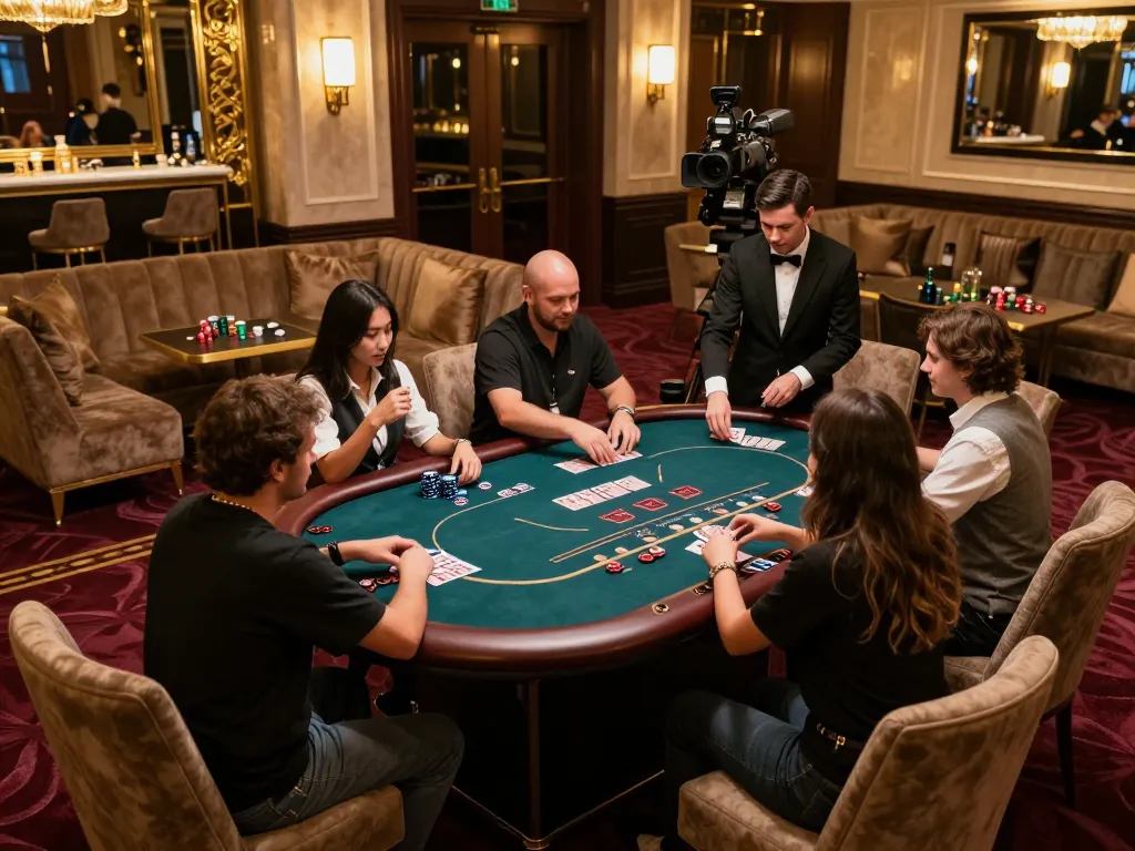 Engaged players strategizing at fun79 vip exclusive poker table in luxurious casino setting.