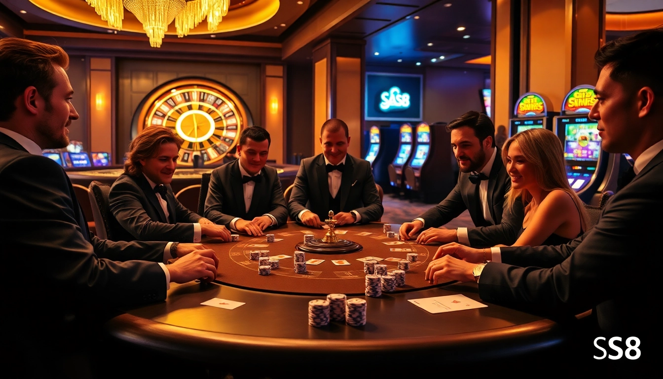 S8 offers an engaging poker experience with high-quality chips and thrilling gameplay in a luxurious casino.