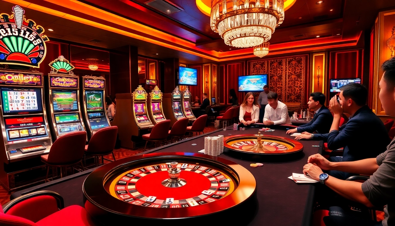 Engage in exciting gameplay at https://bem88.com with vibrant casino tables, roulette wheels, and glamorous slot machines.