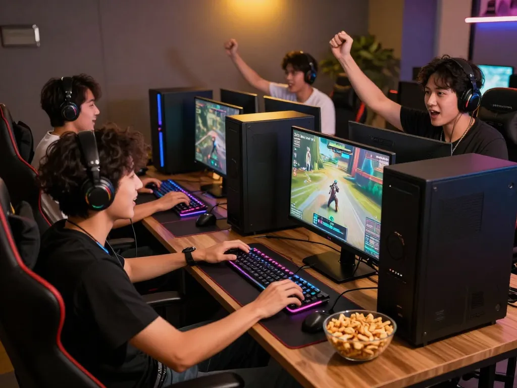 Dynamic gaming scene with friends enjoying gem88 online gaming experience.