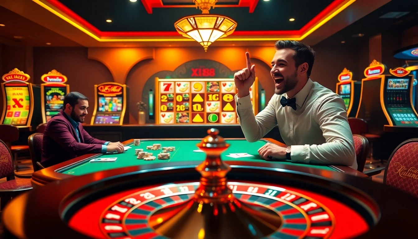 Celebrate a win at XX88's exciting online casino featuring vibrant tables and winning slot machines.