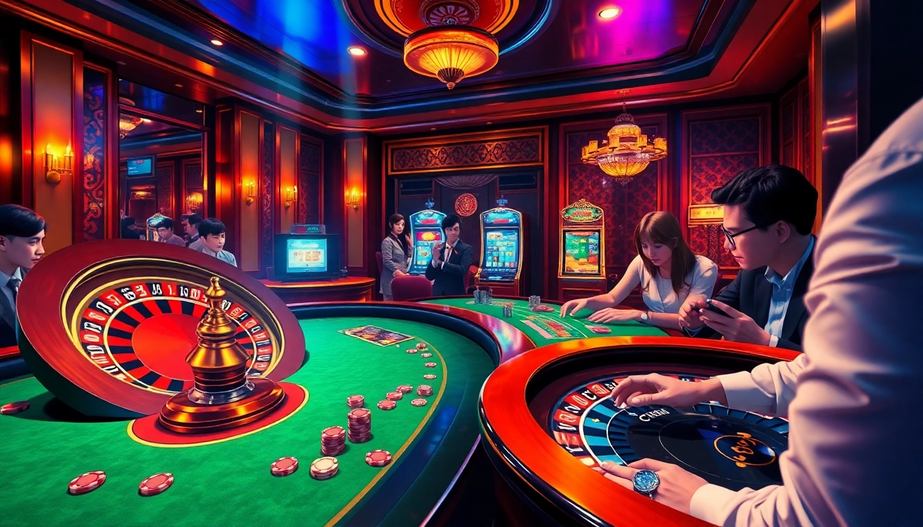 Experience the thrilling atmosphere of truyen tranh at a luxurious casino, with vibrant games and eager players.