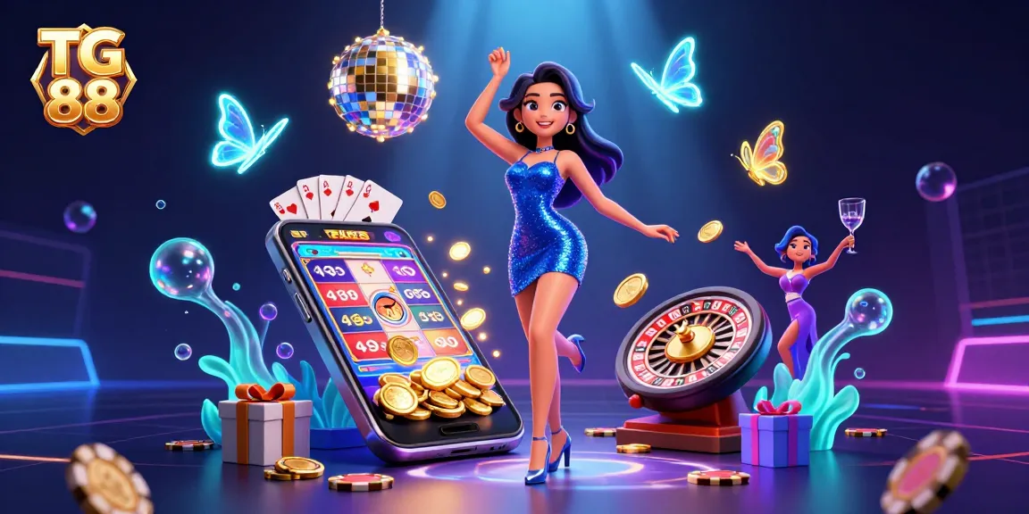 Experience exciting gaming with TG 88 – vibrant slot games and glowing casino atmosphere.