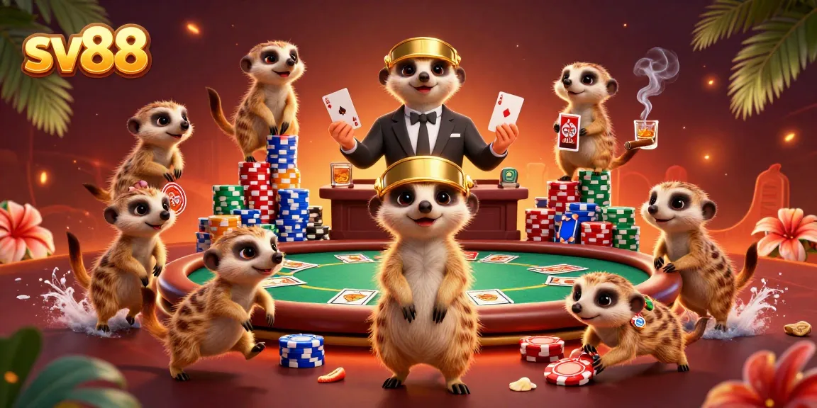 Experience the excitement of sv88 with meerkats hosting a vibrant casino scene packed with chips and games.