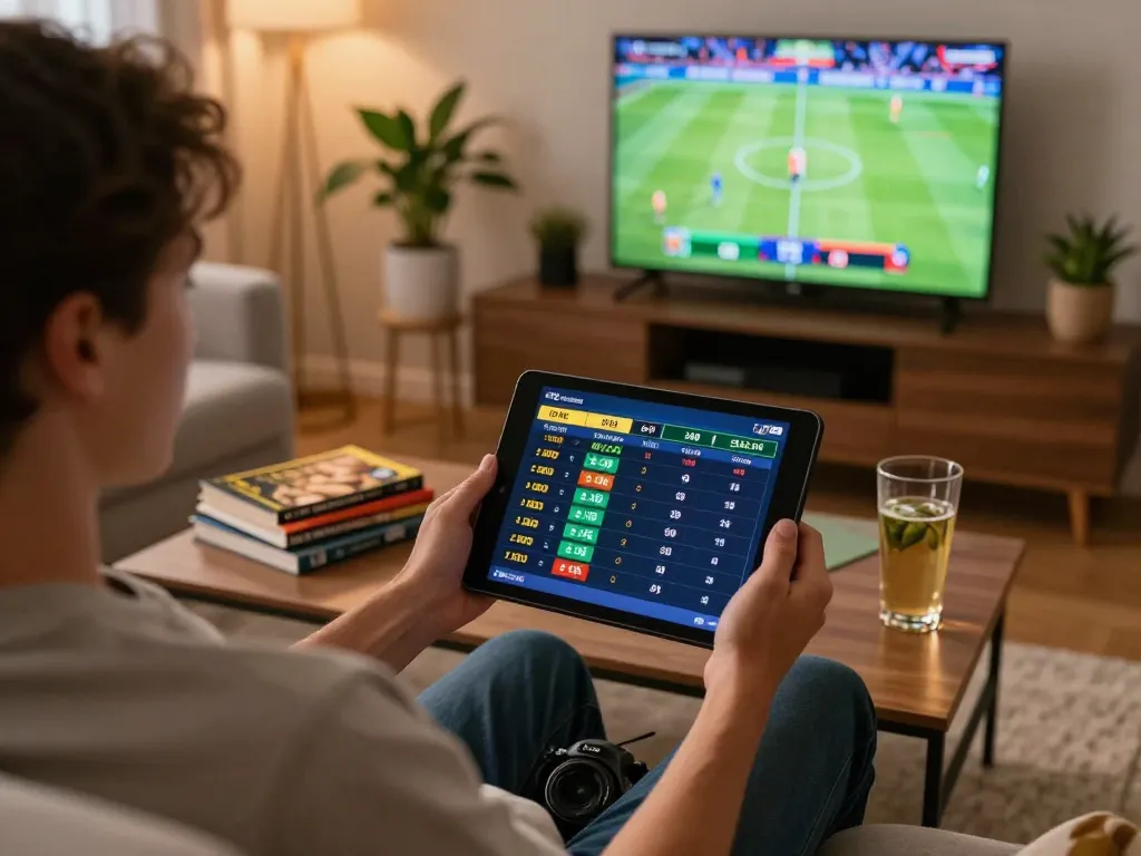 Engaging betting action on tablet screen during online sports event with Ok9 interface
