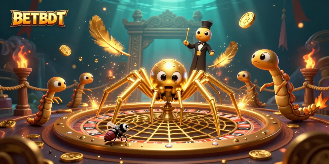 Bet on BETBDT with engaging gaming visuals featuring a golden roulette web.