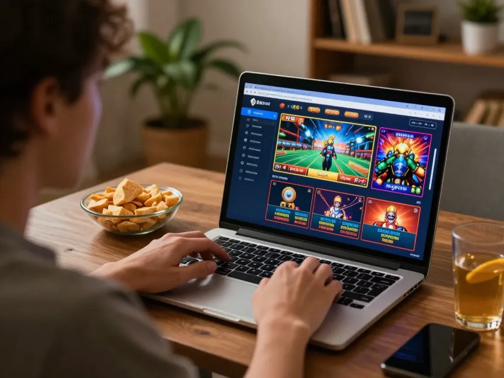 Online casino gameplay with nhà cái open88 on laptop, player engaged in strategic betting.