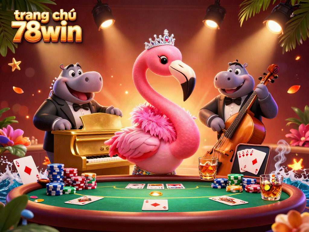 Embrace the thrill at trang chủ 78win with a vibrant casino scene featuring lively characters and poker action.