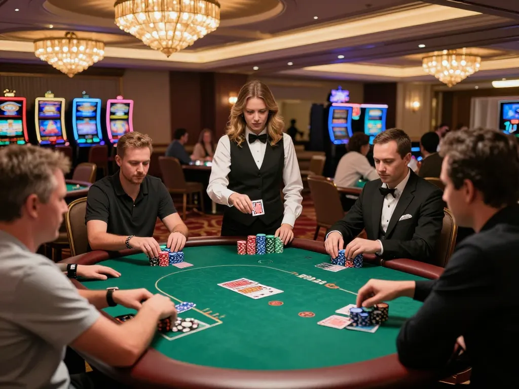 Engaging poker game scene at https://9bet.works/ with players strategizing and chips in action