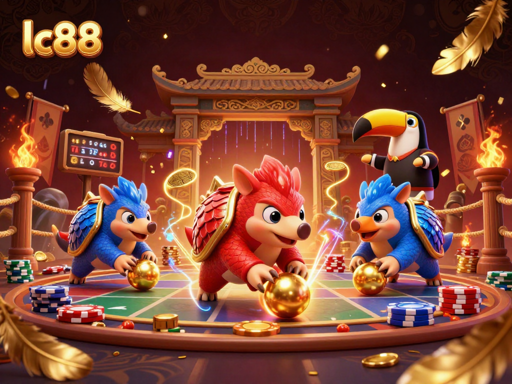 Engage in thrilling action at lc88 with rival pangolins bowling through poker chips.