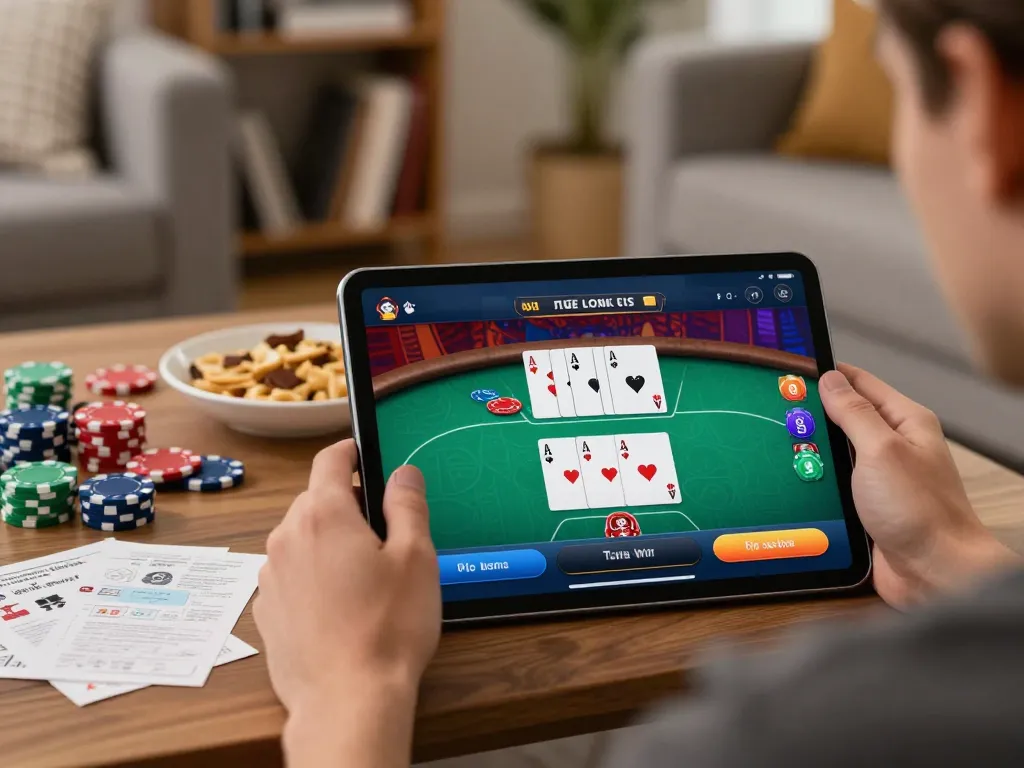 Engaging Go88 online poker game setup with strategic notes and cozy couch setting