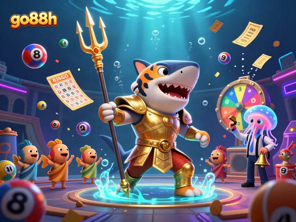 Experience the thrill with go88h in a vibrant underwater casino scene filled with lottery excitement.