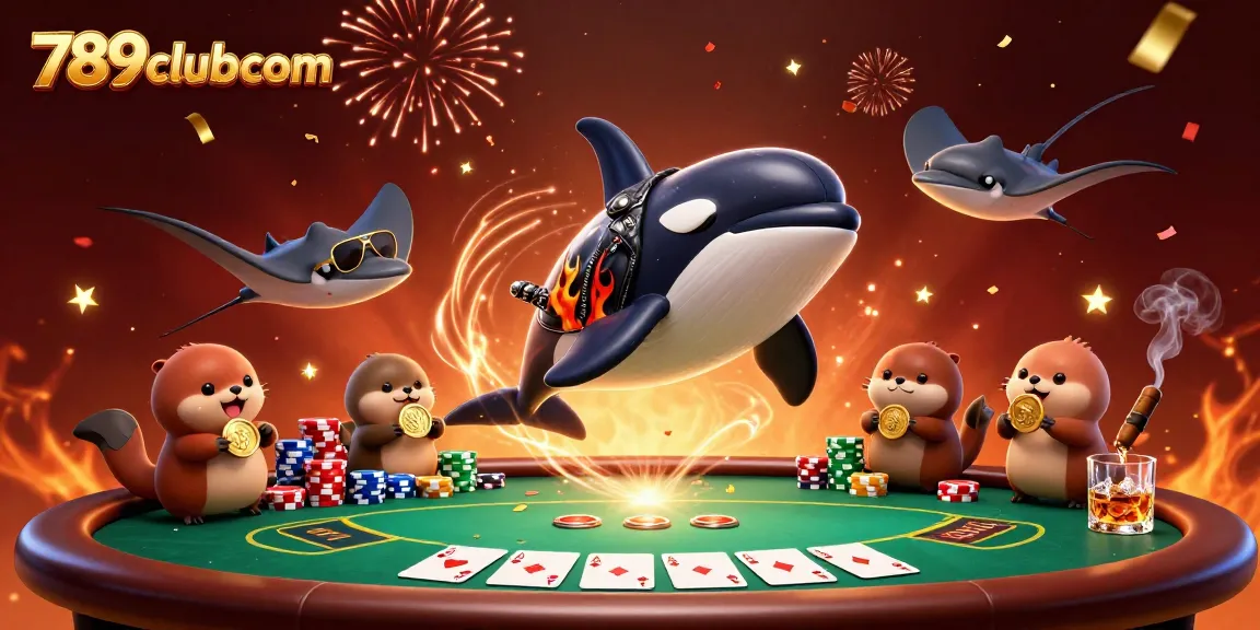 Engaging gamblers at 789clubcom, a lively 3D illustration showcases winning poker moments with animated sea creatures.