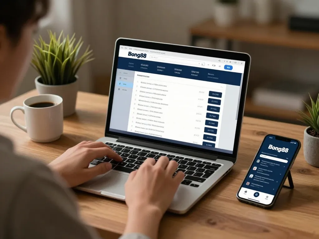 Engaging in sports betting on Bong88 with laptop and smartphone at home