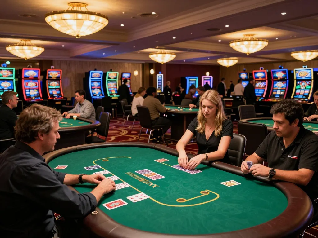 Players engaged in a poker game at nhacaiuytinn casino, showcasing strategic gameplay and vibrant casino atmosphere.