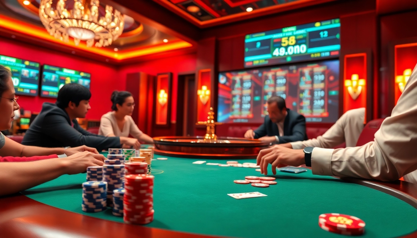 Engage with exciting gameplay at nhà cái 58WIN featuring vibrant casino tables and poker chips.
