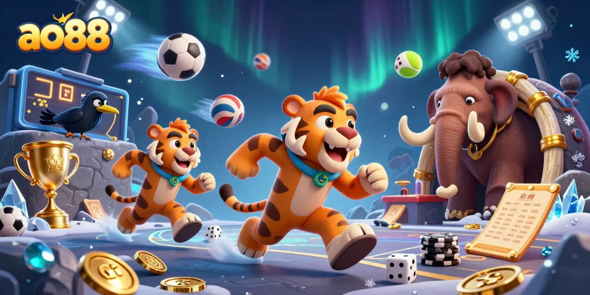 Experience the excitement at ao88 with animated caveman casino action, highlighting games and elements!