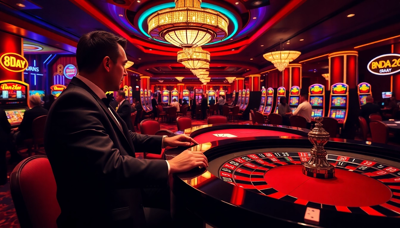 Engaging casino scene showcasing excitement and luxury at 8DAY gambling tables.