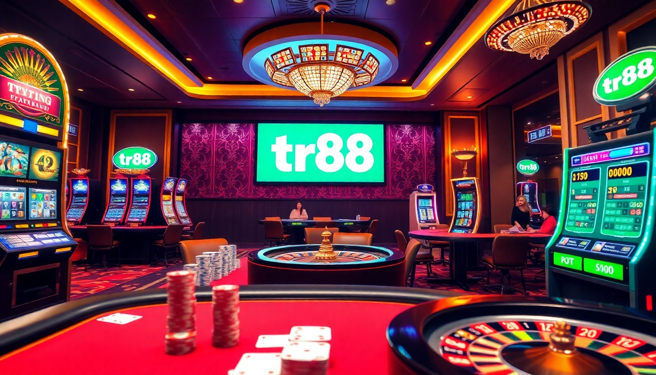 Engage in high-stakes poker at tr88 casino, featuring vibrant tables and excitement.