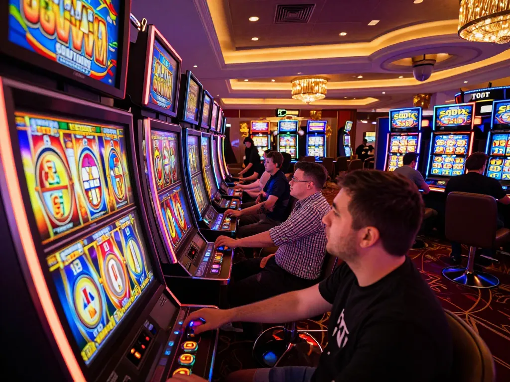 Players enjoying vk88 slot machines with vibrant displays and exciting gameplay atmosphere