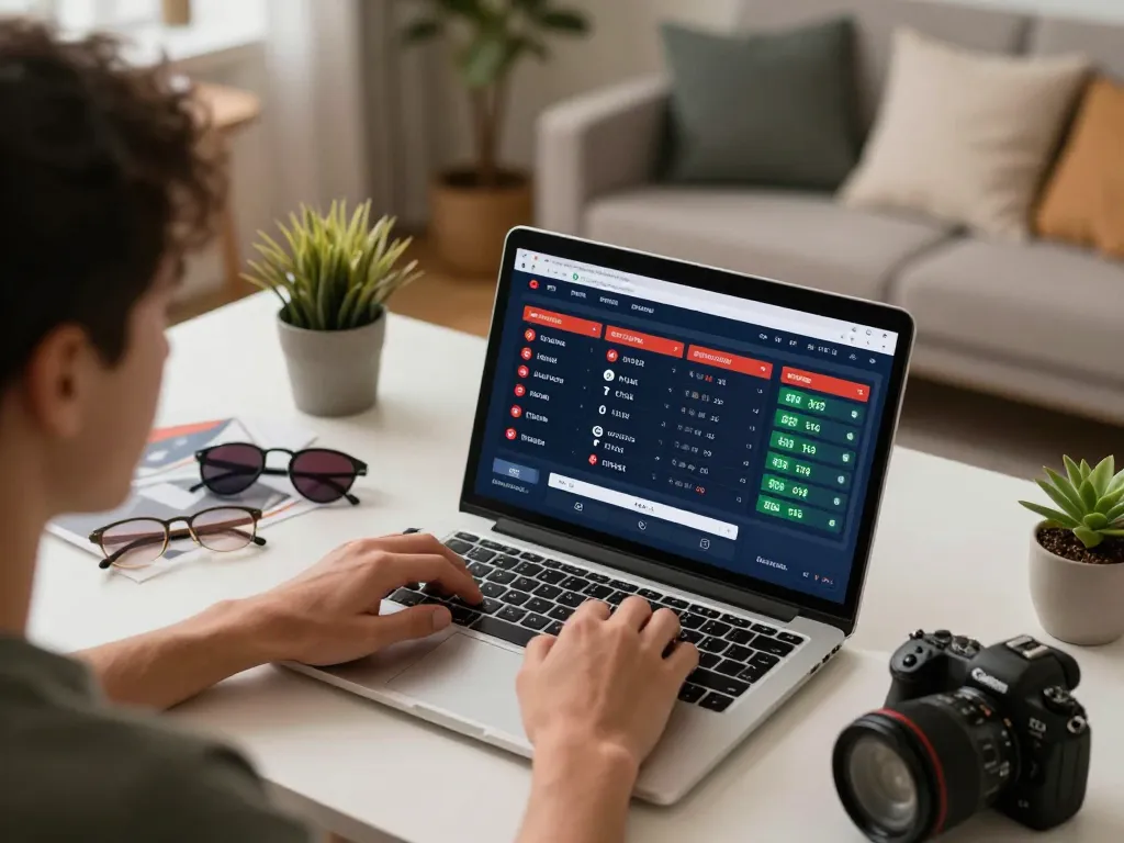 Engaging sports betting moment with ga8888 on laptop screen displaying odds in a cozy home setting.