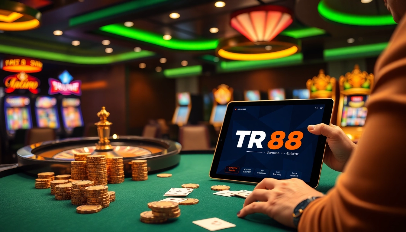 Experience excitement at the TR88 casino with a vibrant poker table and rich visuals.