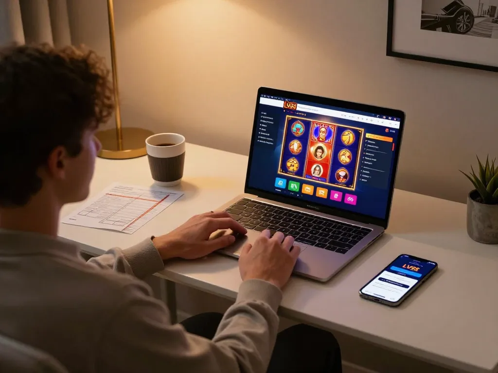 Engaging on the LV88 online casino platform while enjoying a cozy home gaming experience