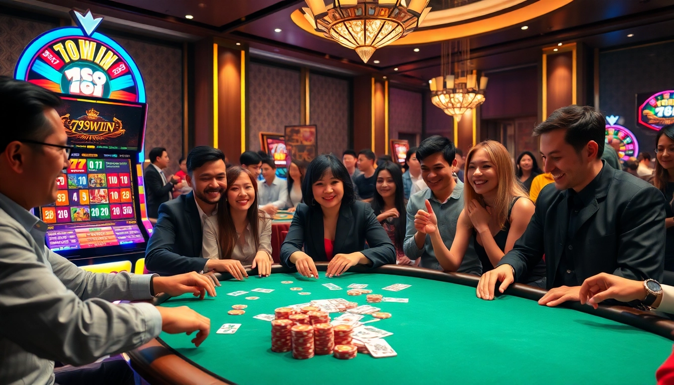 Exciting casino scene showcasing players at a poker table while engaging in games at 789WIN.