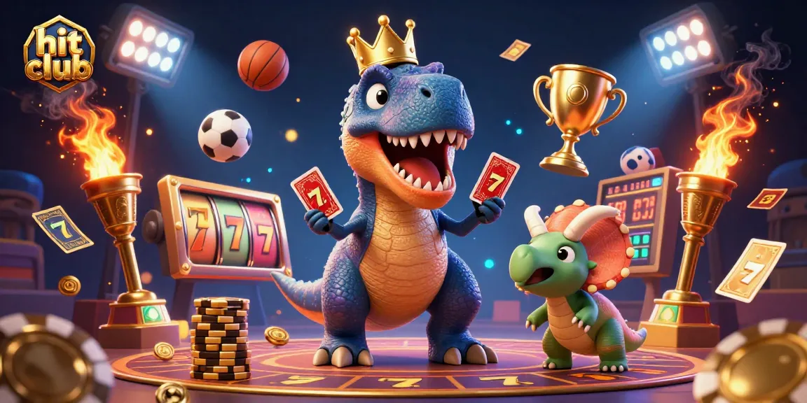 Join the hit club for thrilling gaming adventures with vibrant cartoon dinosaurs at the casino.
