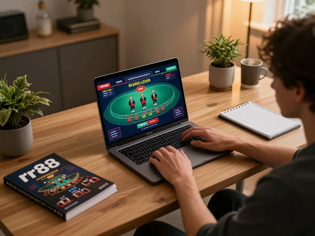 Engaging user enjoying rr88 online casino gaming experience with live dealer blackjack on laptop