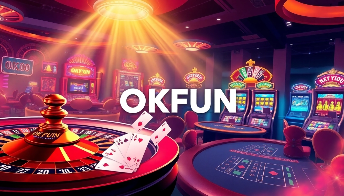 Experience thrilling gaming at OKFUN casino with vibrant roulette wheels and exciting poker action.