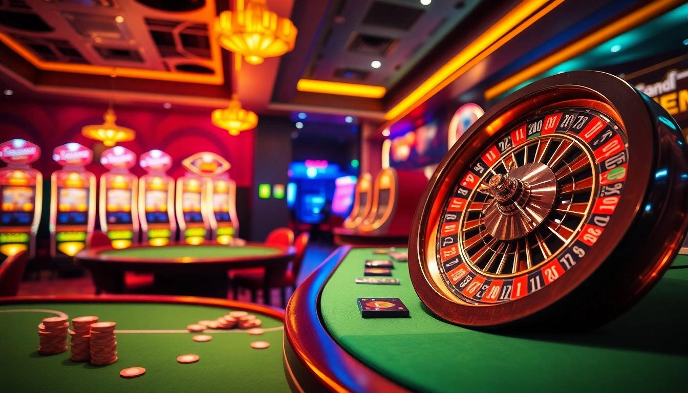 Experience the thrill of online gambling with SIN88, showcasing vibrant casino elements and immersive gaming excitement.