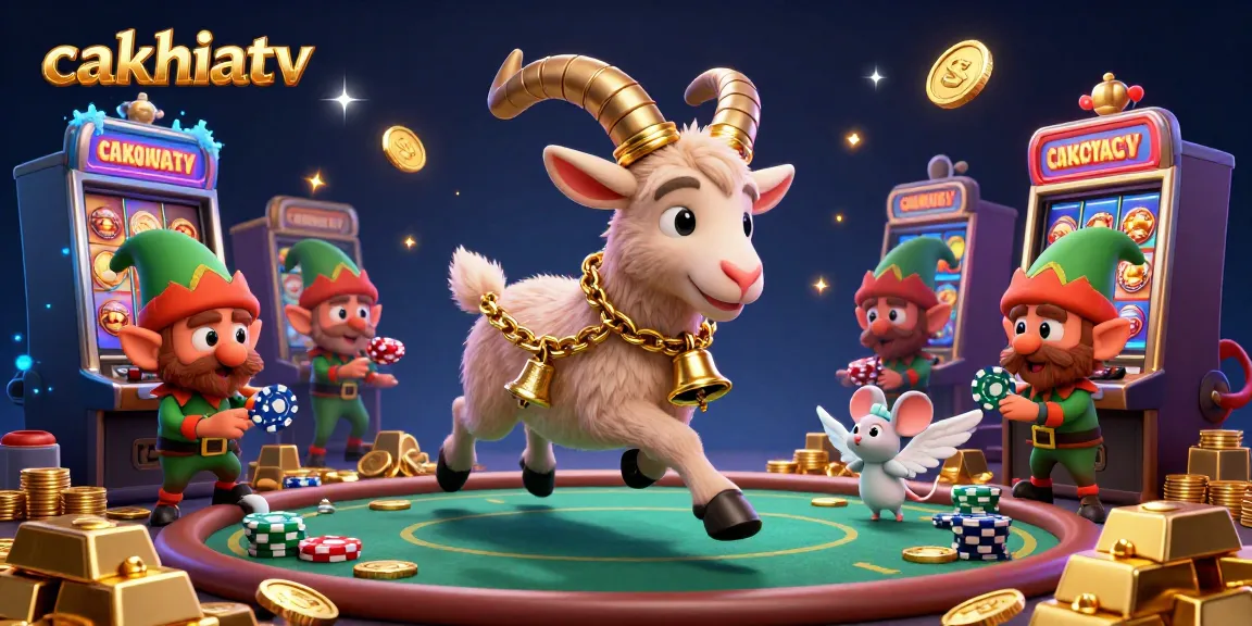 Cakhiatv's thrilling casino scene where characters engage in fun gaming activities, showcasing vibrant slot machines and sparkling treasures.