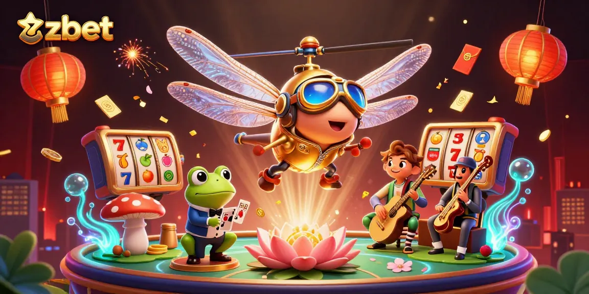 Join the action at zbet casino with a lively scene of characters and gambling elements.