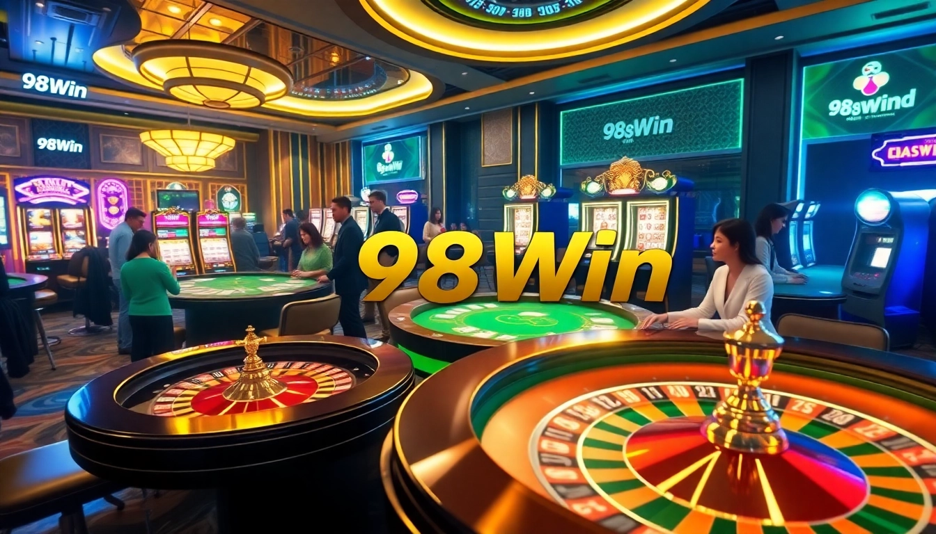 Experience thrilling gameplay at 98Win’s stylish casino with vibrant visuals, tables, and luxury design.