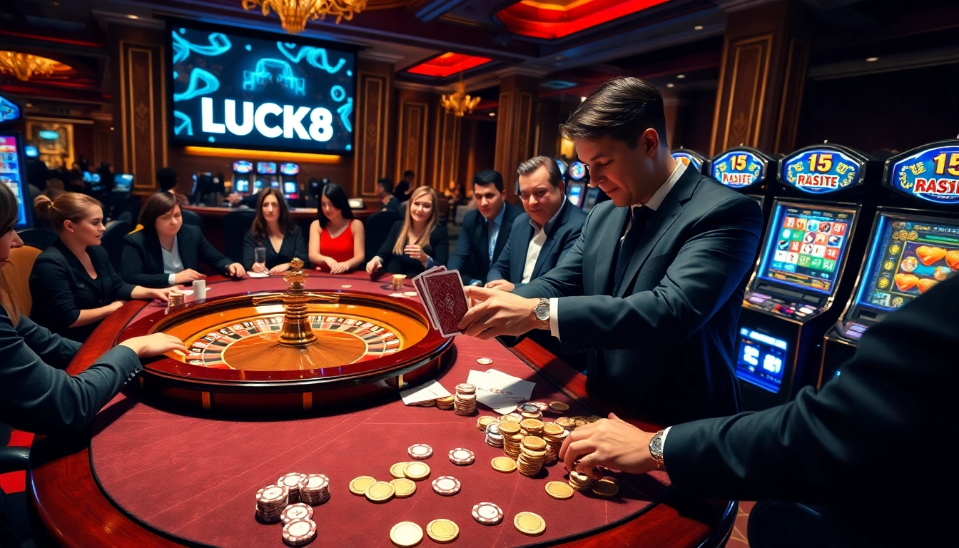 LUCK8 players enjoying exciting casino games with vibrant poker chips and cards.