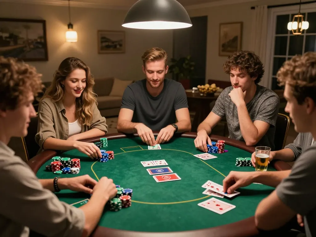 Players enjoying a friendly game at nhà cái 79king poker night, showcasing strategy and excitement.