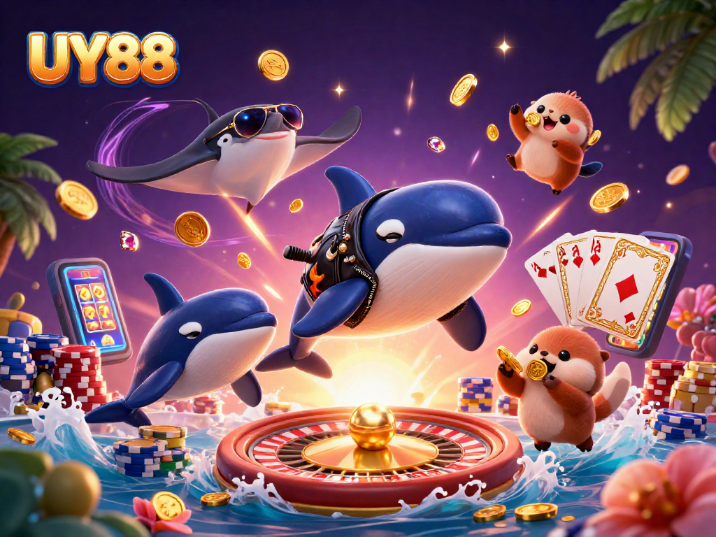Spin and win big with UY88's exciting casino adventure featuring animated characters!