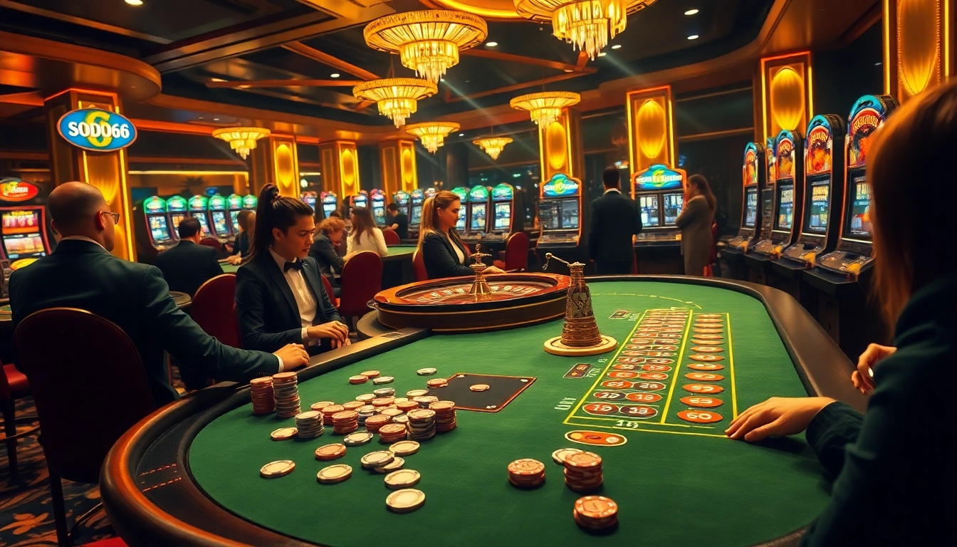SODO66 players enjoying a high-stakes poker game in a luxurious casino environment.