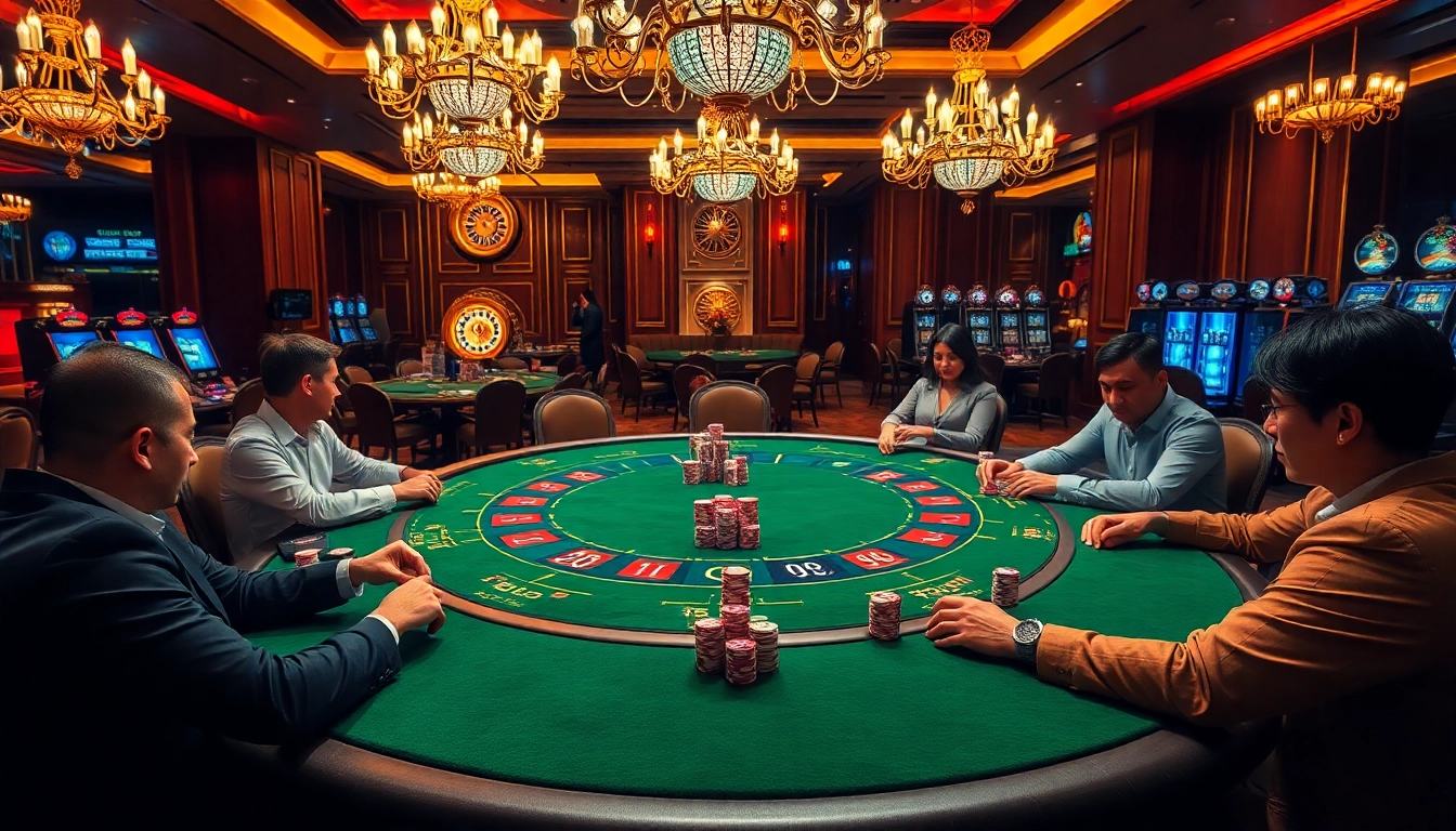 A thrilling gaming experience at Trang chủ Hello88 featuring an elegant poker table with involved players.