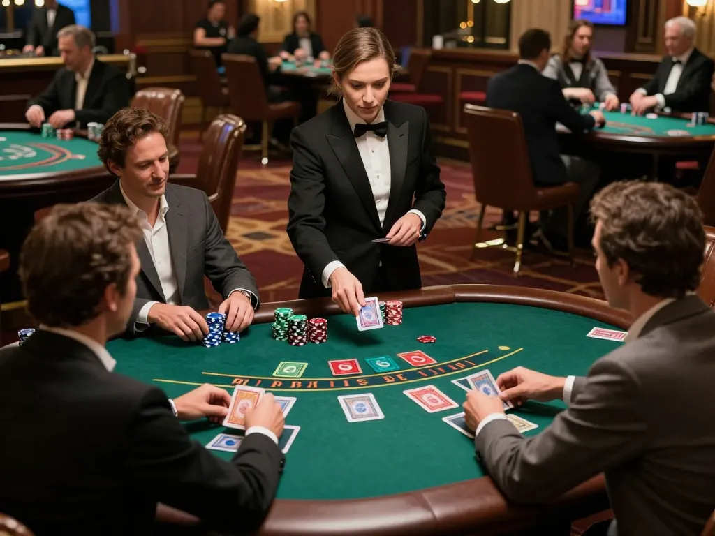 MM88 players strategizing at a dynamic blackjack table amidst a luxurious casino atmosphere